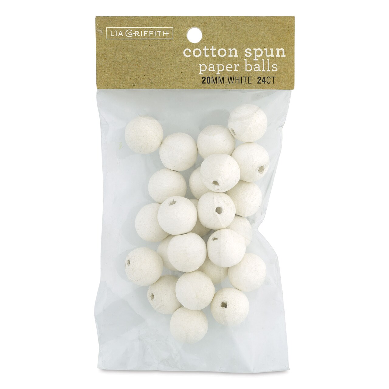 Lia Griffith Cotton Spun Paper Balls - White, 20 mm, Pkg of 24